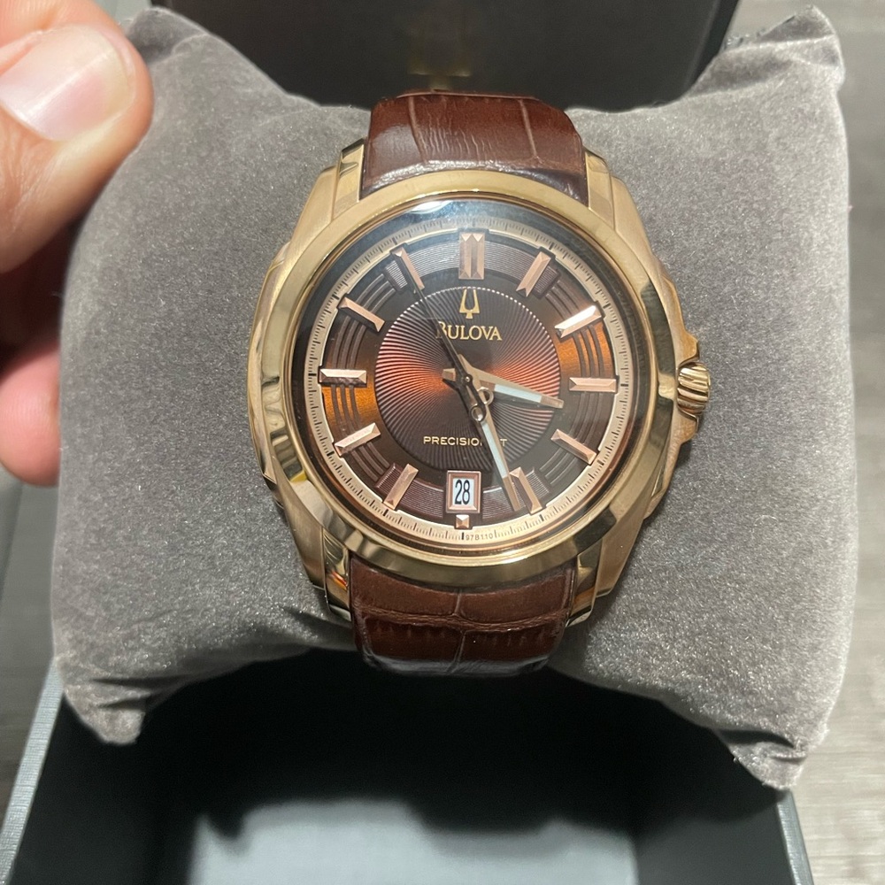 Bulova Brown Dial Gold-Tone Case Men's Watch with Brown Leather Strap